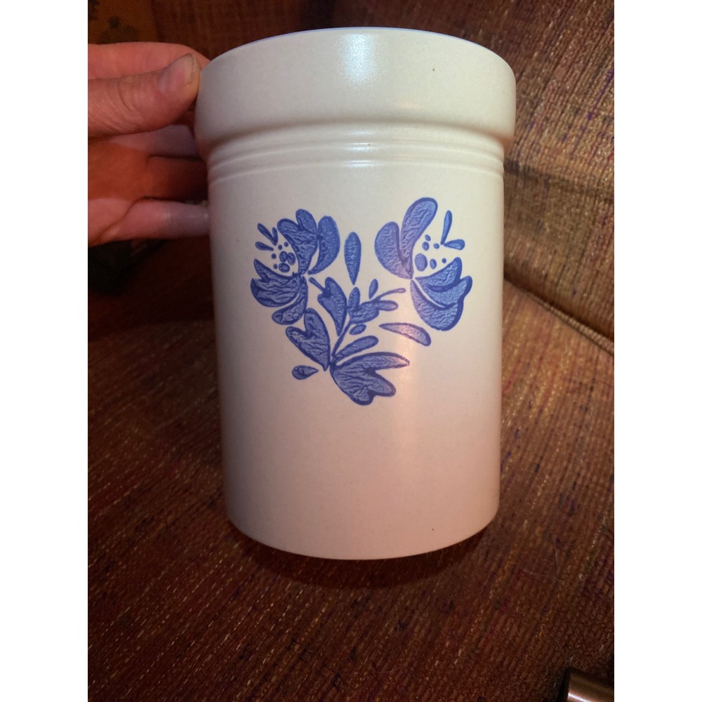 Pfaltzgraff Yorktowne Blue Floral Stoneware Crock Utensil Holder Made in‎ USA
